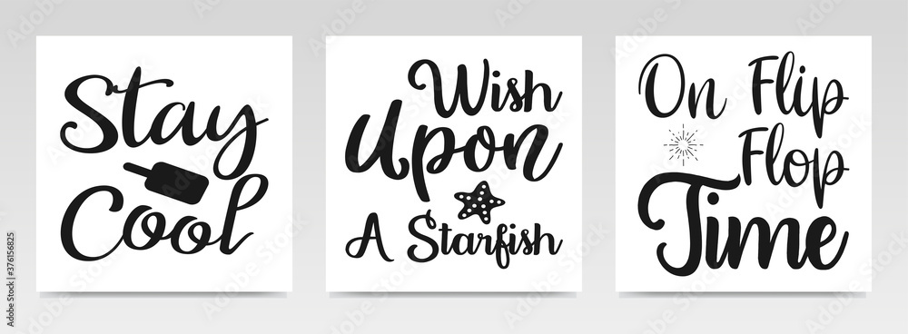 Summer quotes letter typography set illustration. Summer quotes letter typography set illustration.