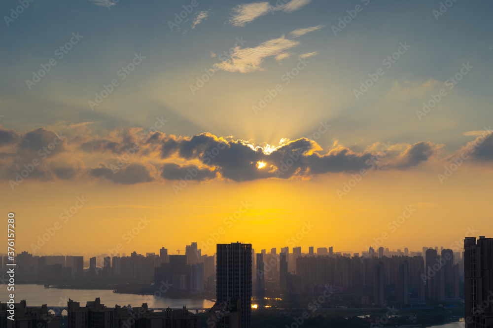 Wuhan city skyline scenery in summer, Hubei, China