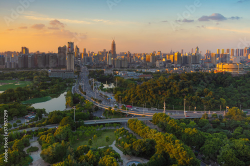 Wuhan city skyline scenery in summer, Hubei, China