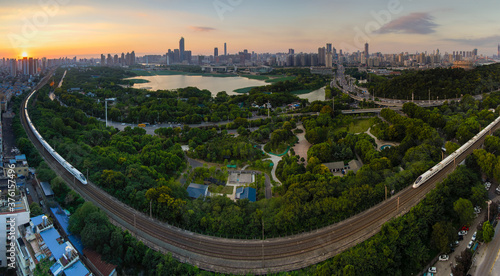 Wuhan city skyline scenery in summer, Hubei, China photo
