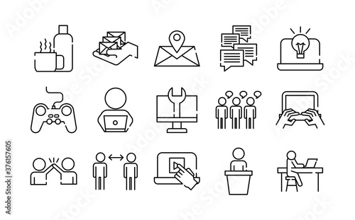 bundle of fifteen coworking set line style icons