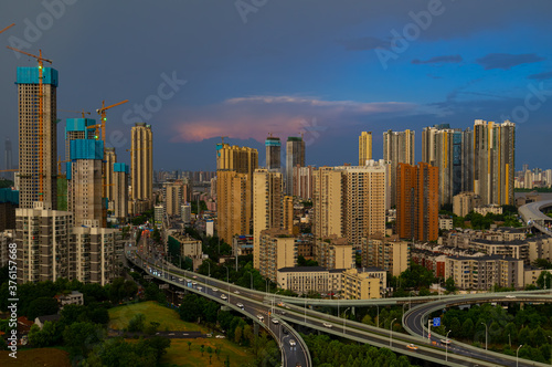 Wuhan city skyline scenery in summer  Hubei  China