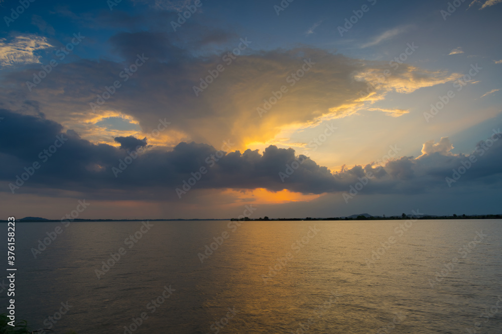 Summer sunset and sunset glow in Wuhan East Lake Scenic Area