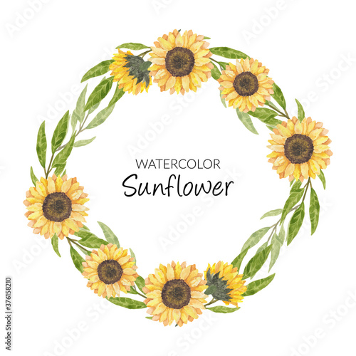 Hand painted watercolor sunflower wreath circle border