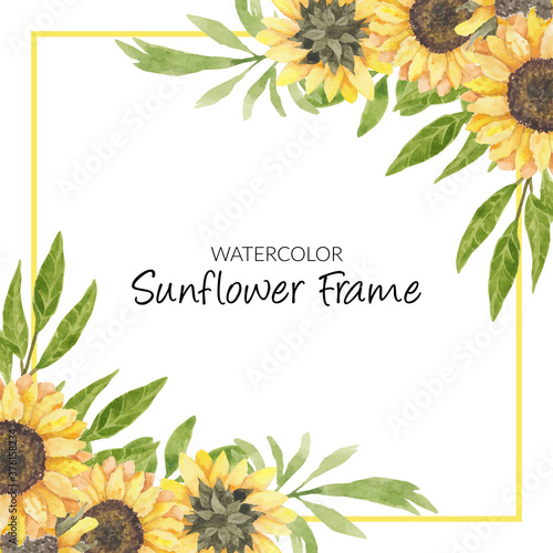 Hand painted watercolor sunflower floral frame