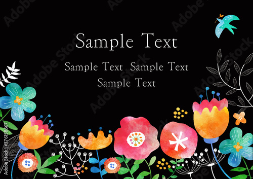 北欧風_水彩ボタニカル_黒背景