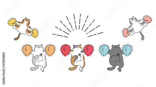 チアリーディングする5匹の猫
