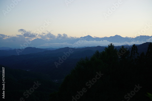 Blue sky above high mountain landscape in daytime  Japanese alps  Hakuba  Japan