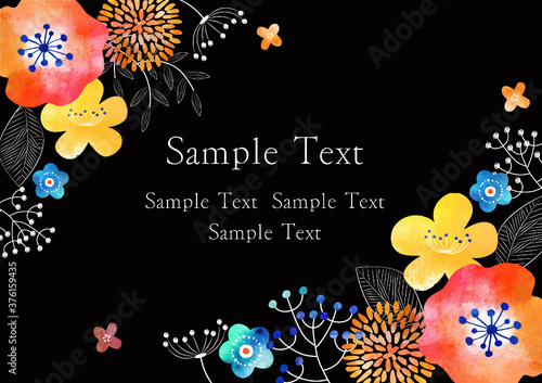 北欧風_水彩ボタニカル_黒背景