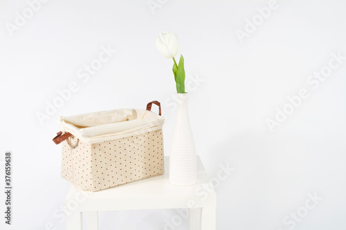 laundry basket on white background