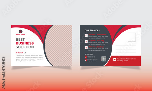 Creative red corporate business postcard design template 