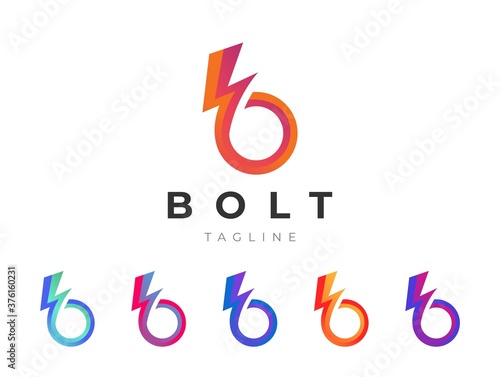 Letter b logo design with thunder bolt icon and sleek appearance