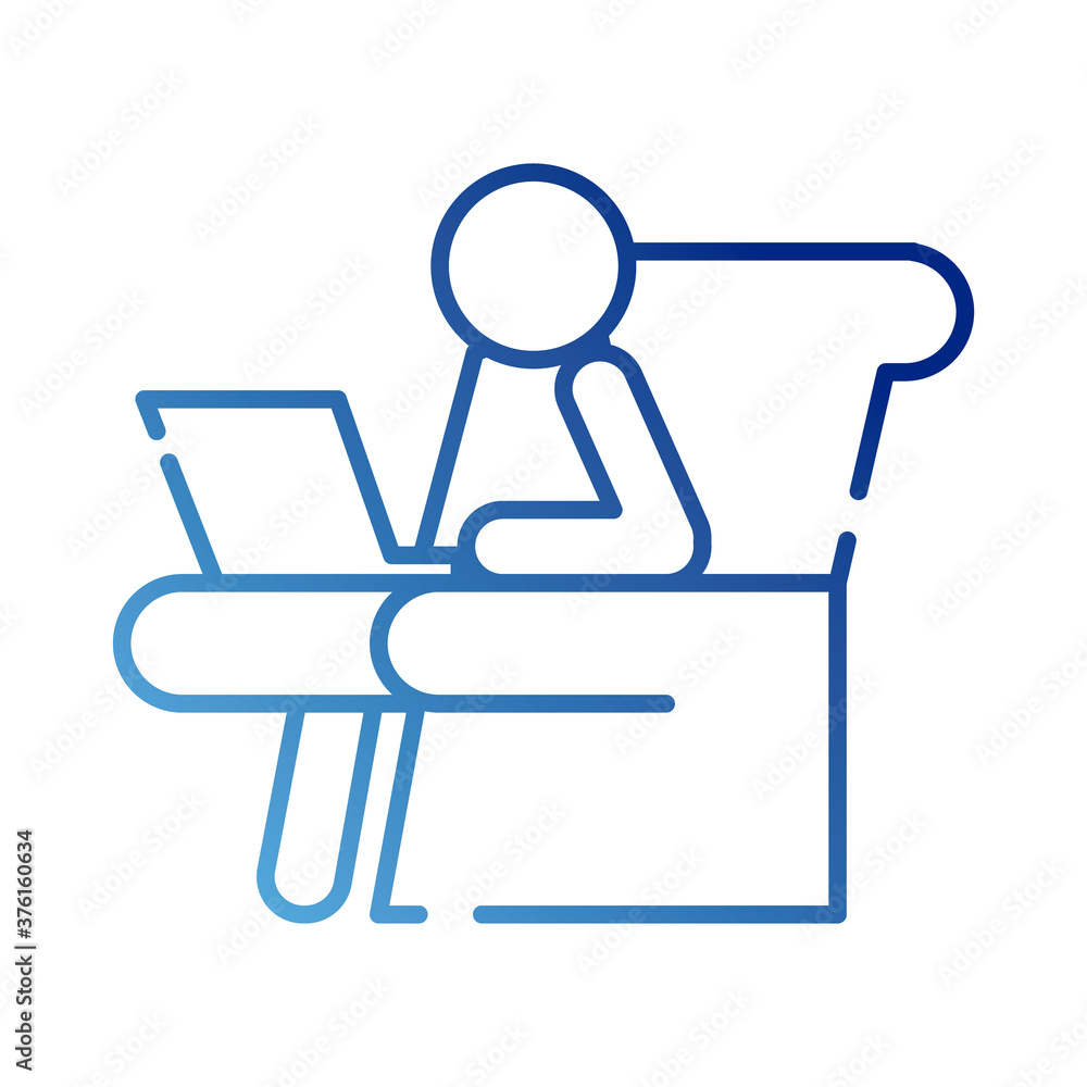 human figure avatar working in laptop seated in sofa gradient style icon human figure avatar working in laptop seated in sofa gradient style icon