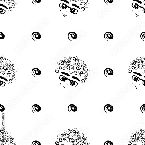 Fototapeta curly-headed boy (dimply) seamless repeat pattern in next-level black and white