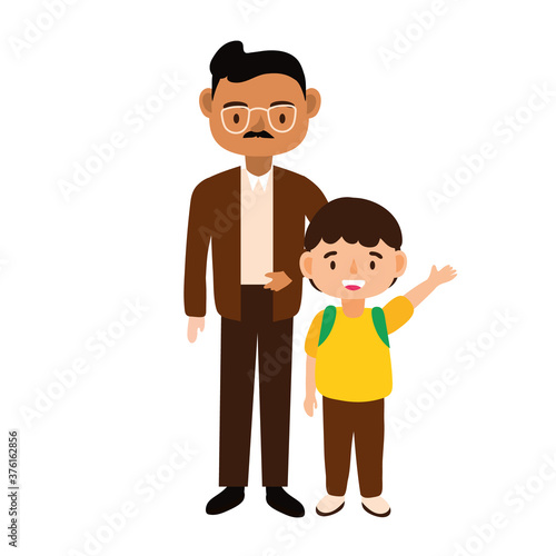 male teacher wearing eyeglasses and schoolboy characters