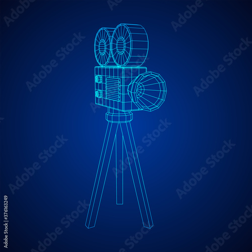 Polygonal camera projector. Movie time. Show film cinema festival concept. © newb1