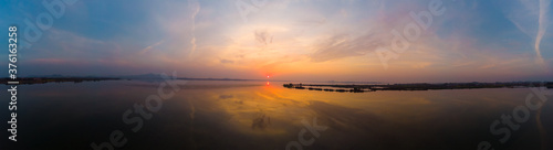 Hubei Daye Baoan Lake National Wetland Park Spring aerial sunset scenery © Hao
