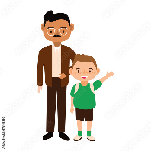 male teacher wearing eyeglasses and schoolboy characters