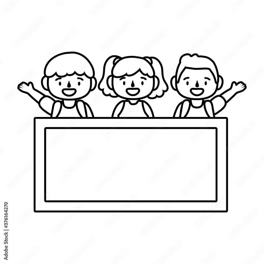 little students kids with chalkboard characters line style little students kids with chalkboard characters line style
