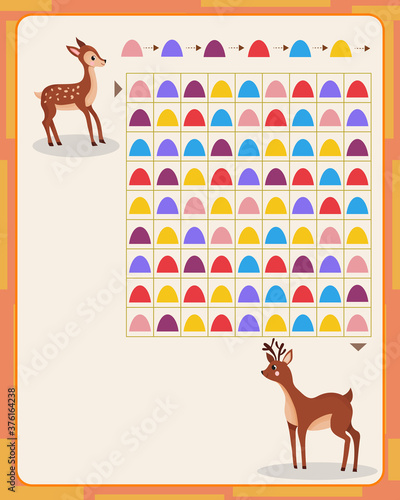  logic game for children. lead the fawn to the mother according to the specified pattern