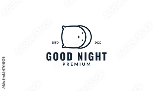 pillow and crescent night sleep line logo vector icon illustration