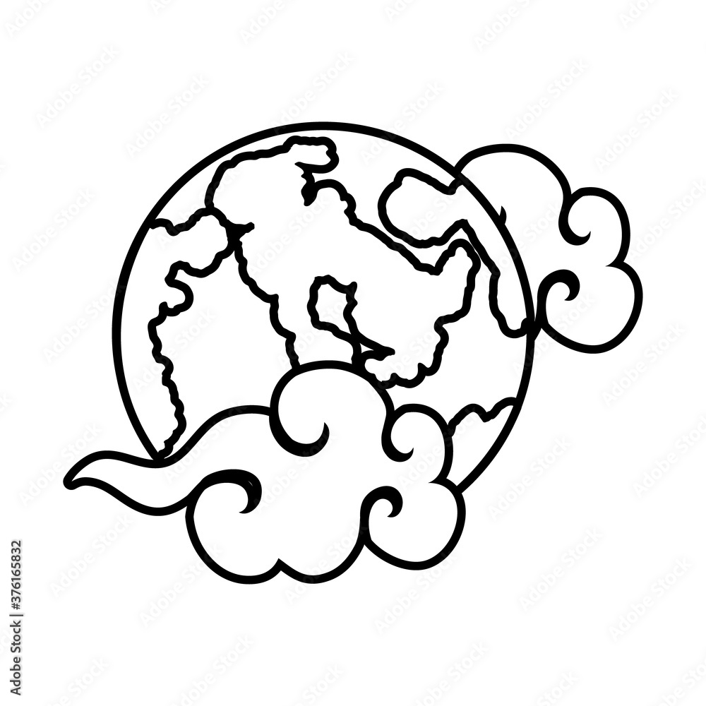 mid autumn clouds and fullmoon sky line style icon mid autumn clouds and fullmoon sky line style icon