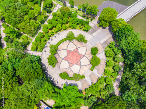 Aerial View above Ci Lake Park in spring  Huangshi  Hubei  China