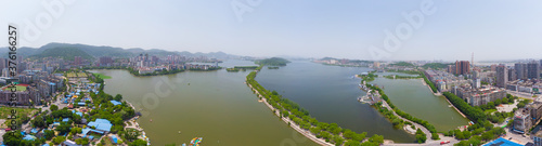 Fototapeta Naklejka Na Ścianę i Meble -  Aerial View above Ci Lake Park in spring, Huangshi, Hubei, China