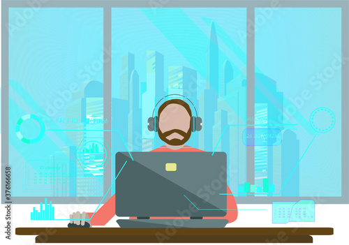 Face Recognition And Identification Vector,Biometric technology digital face scanning security -Illustration.