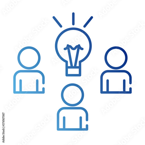 teamworkers figures with bulb coworking gradient style icon