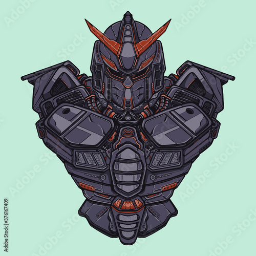 combat robot vector art illustration