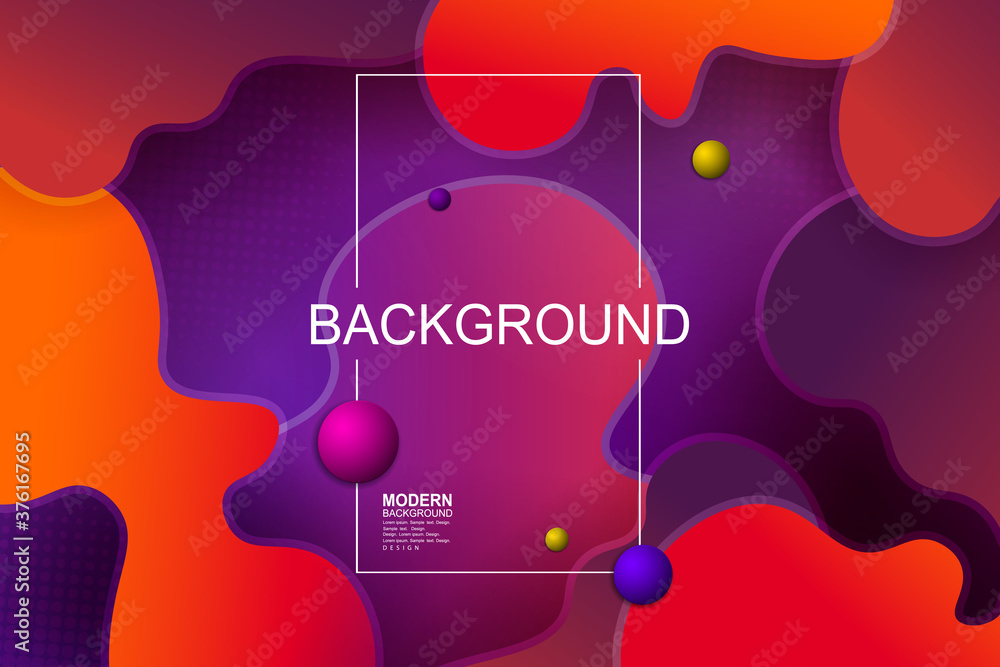 Fototapeta premium Composition with a gradient of violet shade with oval abstract shapes of orange color
