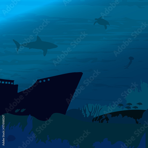 Fototapeta Naklejka Na Ścianę i Meble -  Ocean underwater world with shark fish