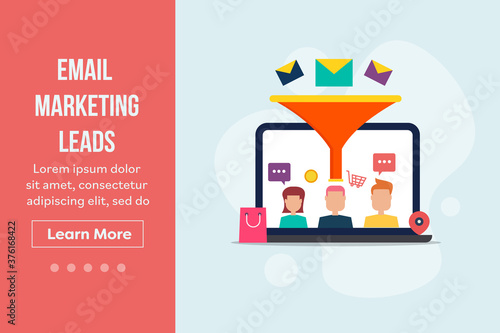 Email marketing - sales funnel strategy for lead generation. Converting email subscribers to customers concept. Quality leads and increasing conversion rate. Digital marketing communication.