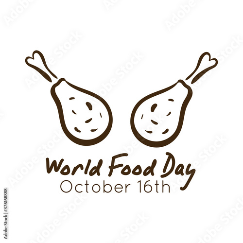 world food day celebration lettering with chicken thighs line style