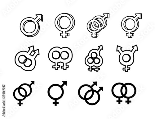bundle of gender symbols of sexual orientation line style icons