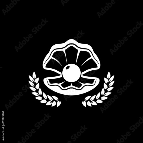 Sea shell with pearl icon isolated on dark background