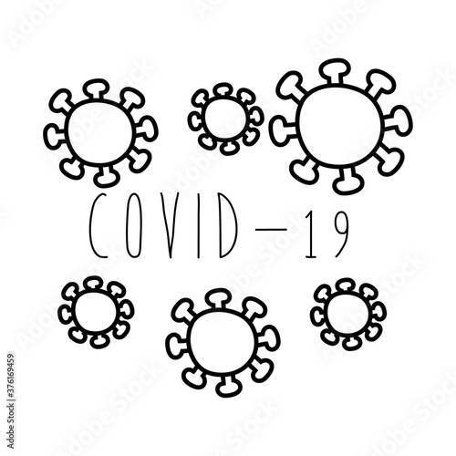 covid19 campaing lettering with particles line style