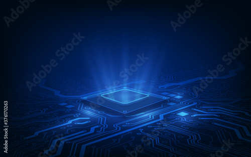 Abstract technology chip processor background circuit board and html code,3D illustration blue technology background vector.