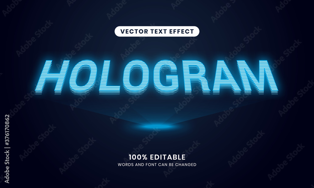 Hologram Text Effect. Simple, modern, and  futuristic. Easy to edit. Vector illustration.