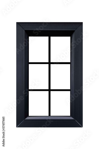 European style black wooden window frame isolated on a white background