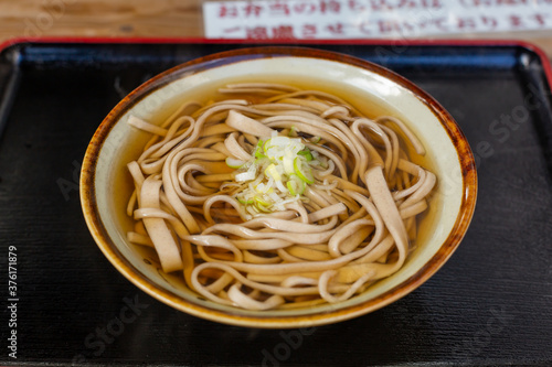japanese traditional noodle "soba" served in restaurant located on the top of mount takao, tokyo, japan