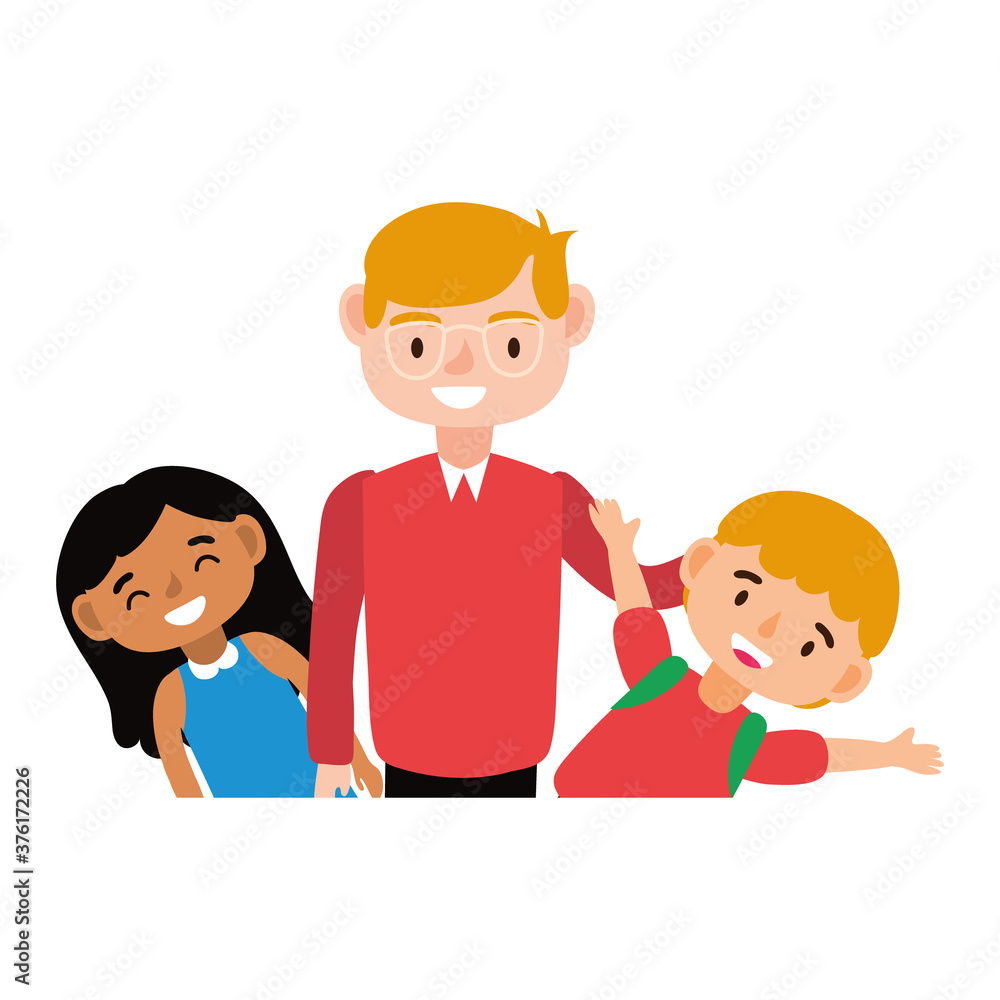 male teacher worker with students kids characters male teacher worker with students kids characters