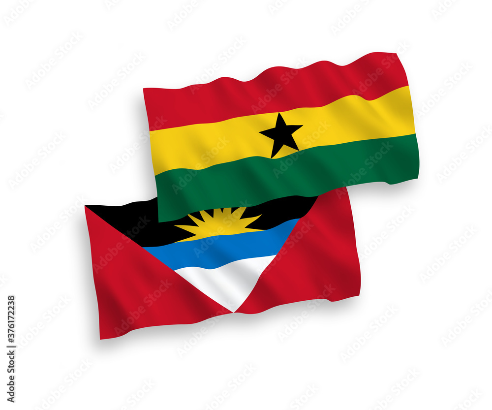 Flags of Antigua and Barbuda and Ghana on a white background Flags of Antigua and Barbuda and Ghana on a white background