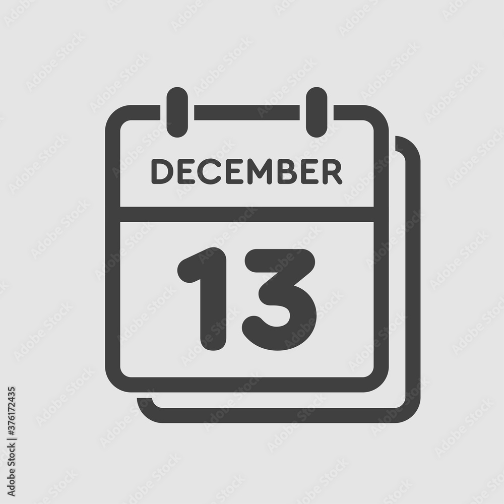 Calendar icon day 13 December, template icon day Calendar icon day 13 December, template icon day