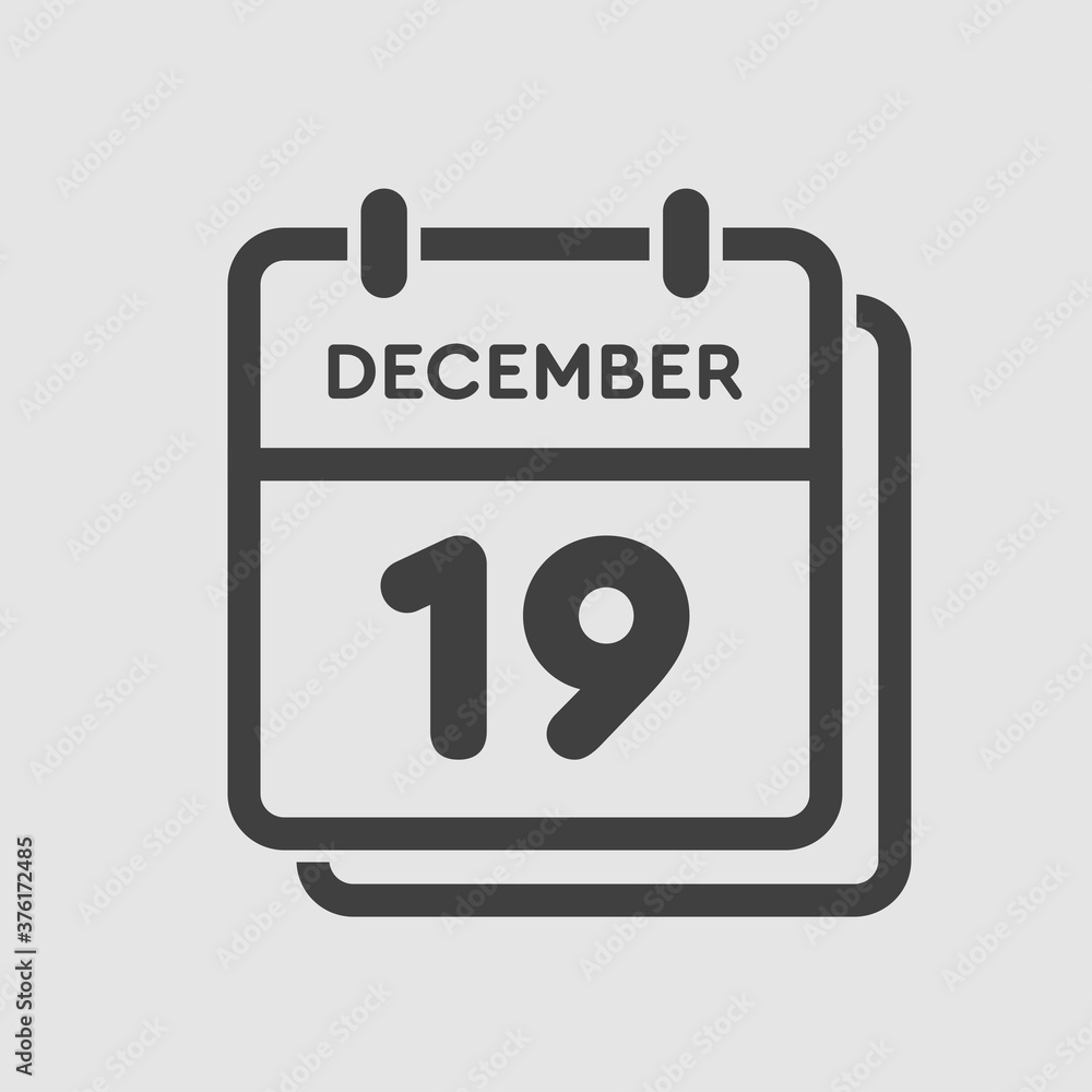 Calendar icon day 19 December, template icon day Calendar icon day 19 December, template icon day