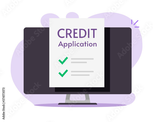 Application form for credit online vector, web internet loan financial report, success approved digital electronic mortgage money document agreement with check marks on computer pc screen