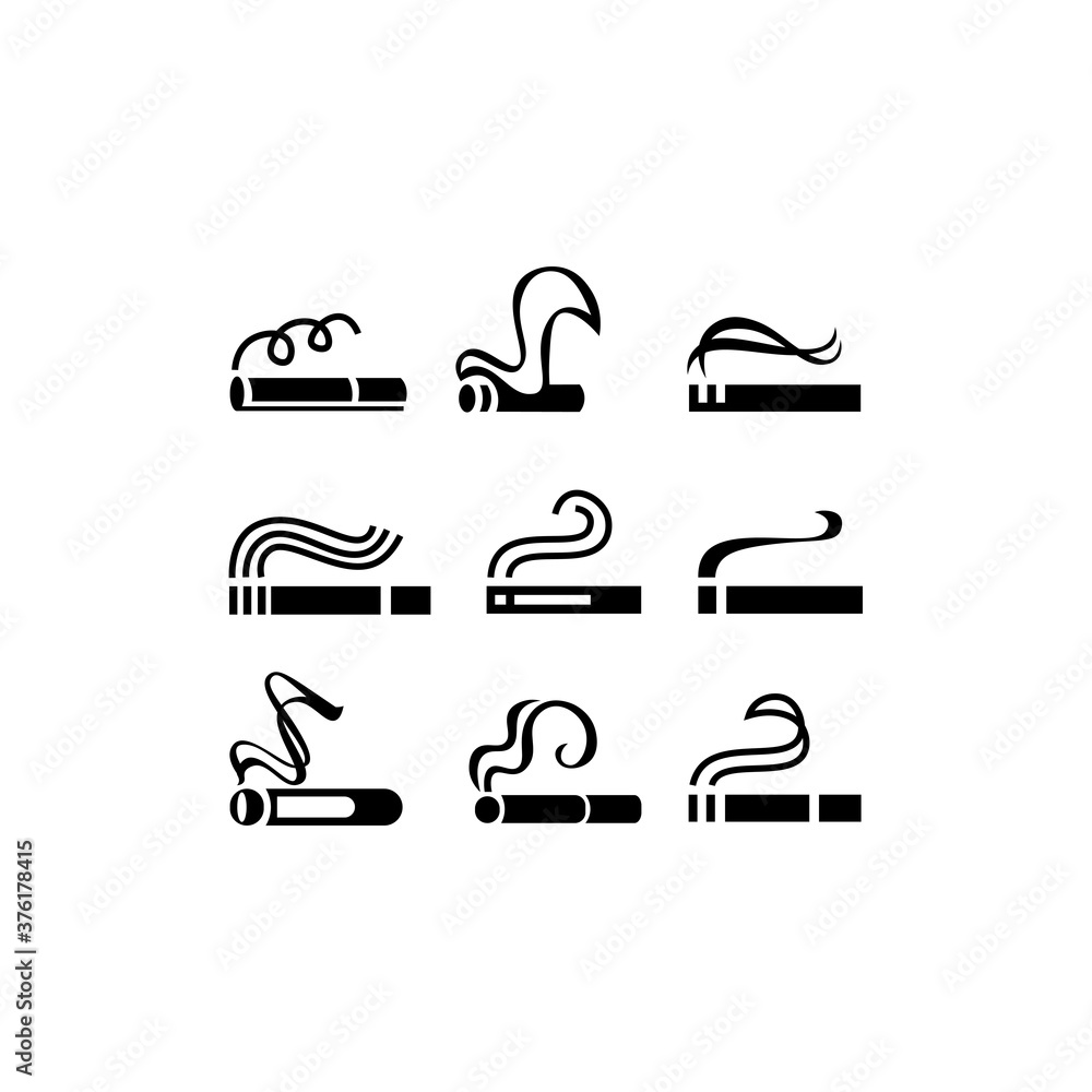 Set of black icons of cigarettes. Vector illustration eps 10 Set of black icons of cigarettes. Vector illustration eps 10