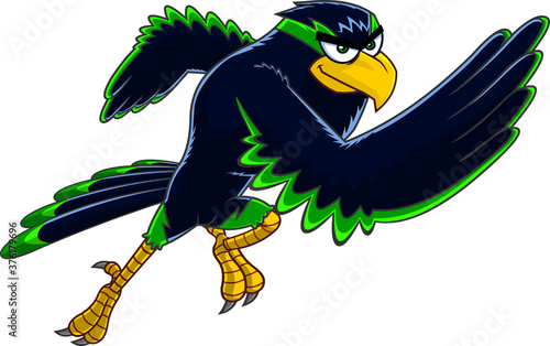 Hawk Bird Cartoon Character Running. Vector Illustration Isolated On White Background