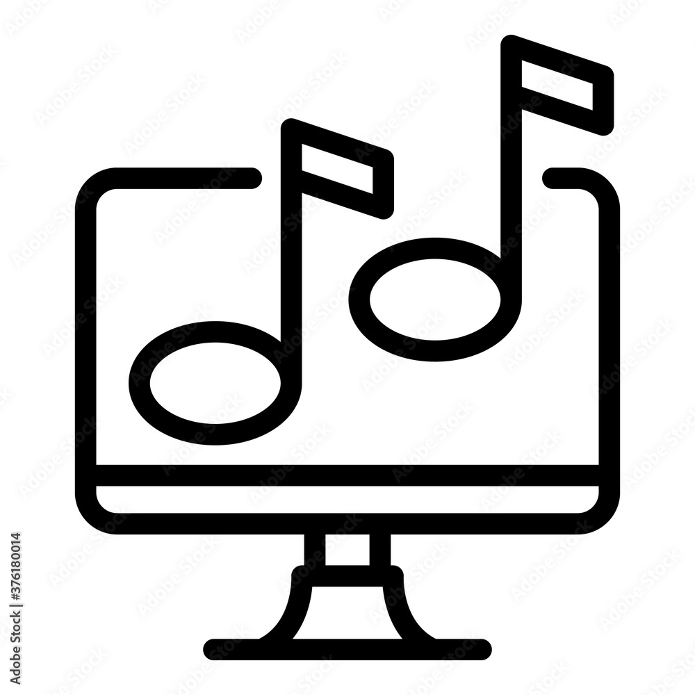 Monitor music icon. Outline monitor music vector icon for web design isolated on white background Monitor music icon. Outline monitor music vector icon for web design isolated on white background